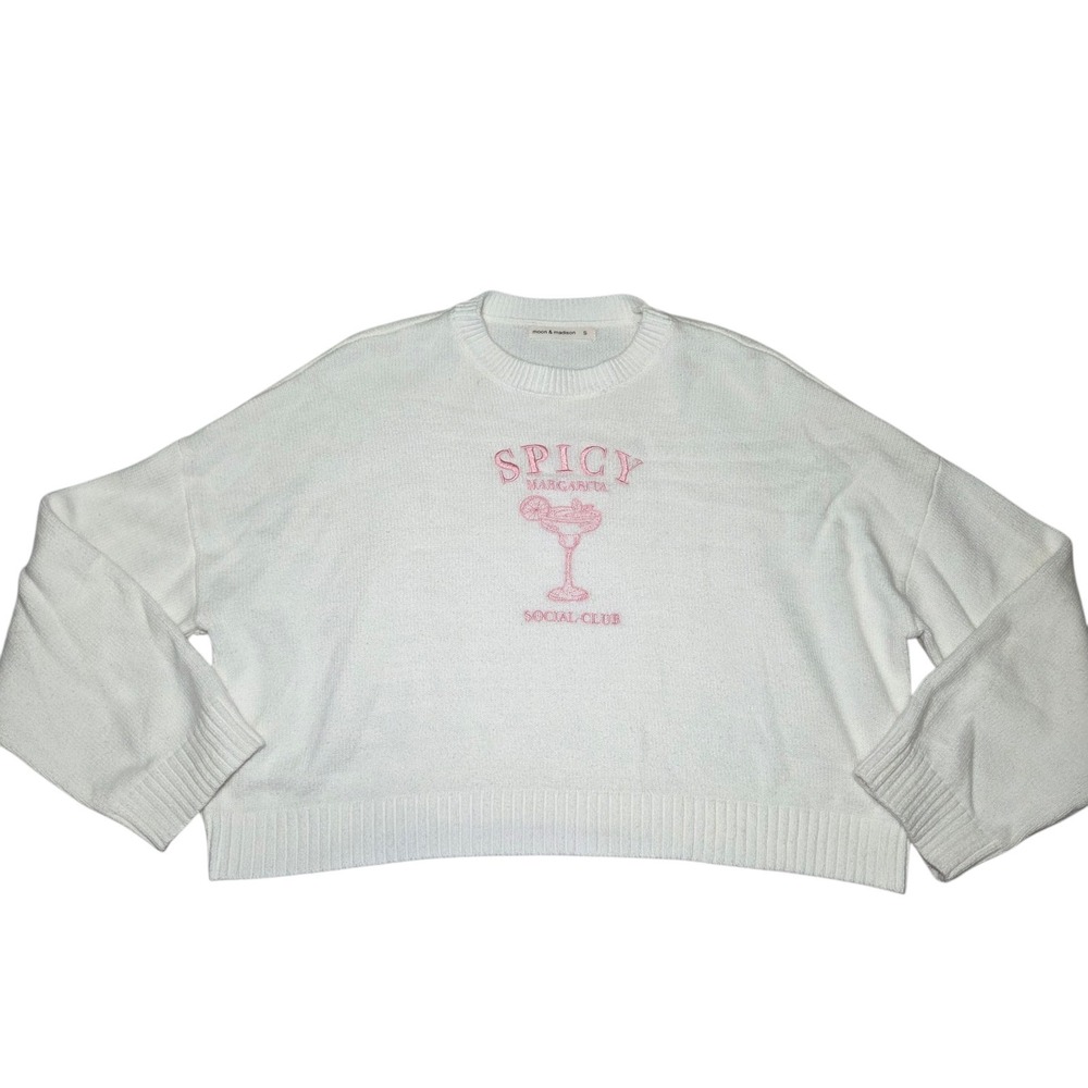 Moon & Madison Spicy Margarita Social Club White Embroidered Knit Size Small